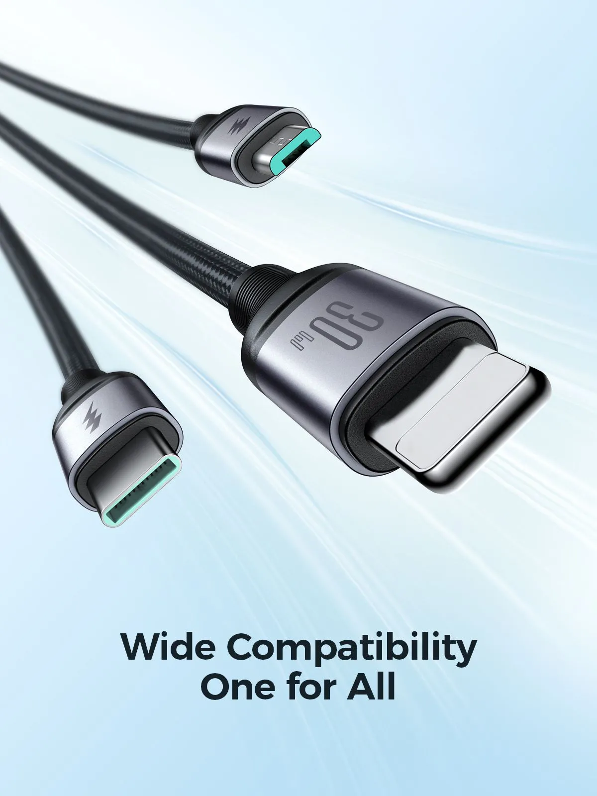 Joyroom SA21-1T3 Speedy Series 30W 3-in-1 Fast Charging Cable (Type-C to L+C+M) -Black. 