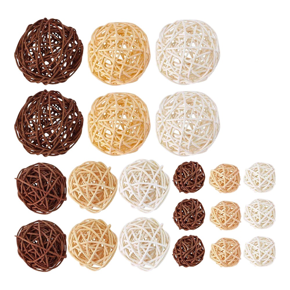 21 Pcs/Lot Mixed 3 Colors Rattan Balls Vase Fillers for Wedding Party Christmas Decoration, Assorted Three Size(3cm/5cm/7cm)