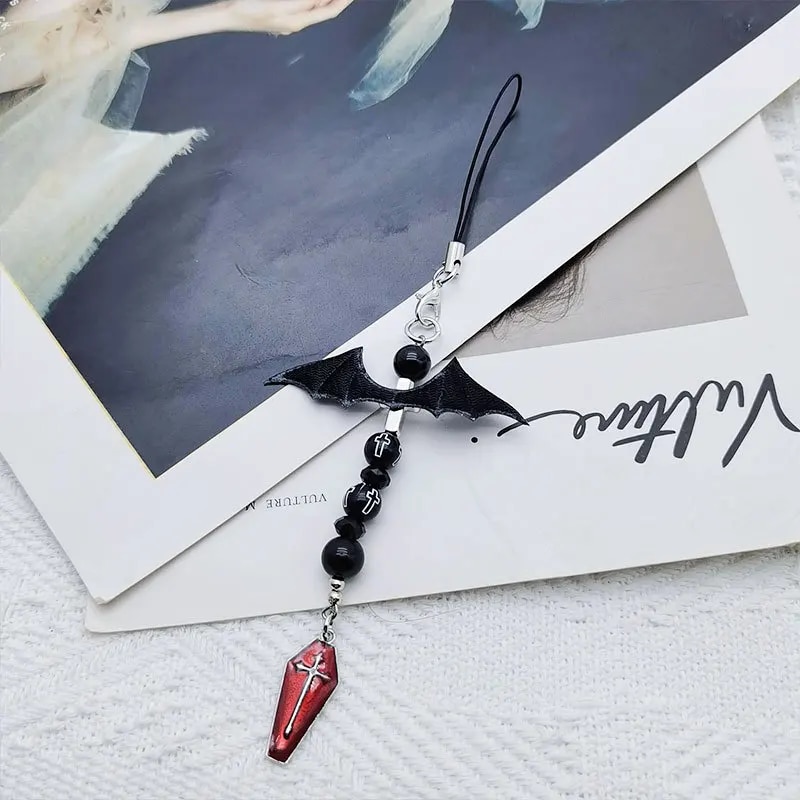 Y2K Mobile Phone Charm Chain Strap Demon Bat Wings Coffin Cross Gothic Punk Goth Lanyard Keychain Pendant for Girl Woman. 