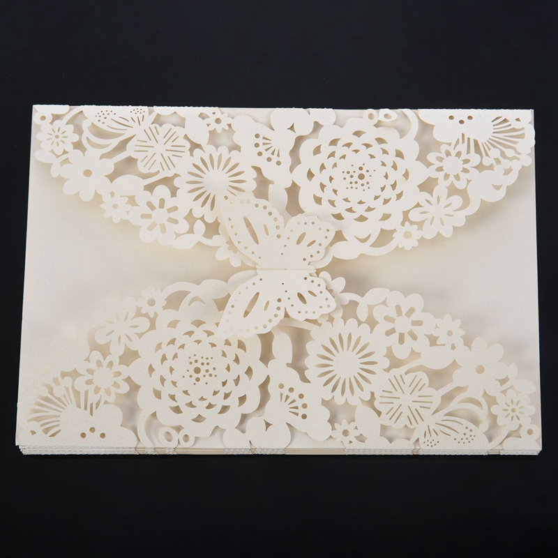 20Pcs Carved Butterflies Romantic Wedding Party Invitation Card Envelope Invitations, 10Pcs Ivory White & 10Pcs Red