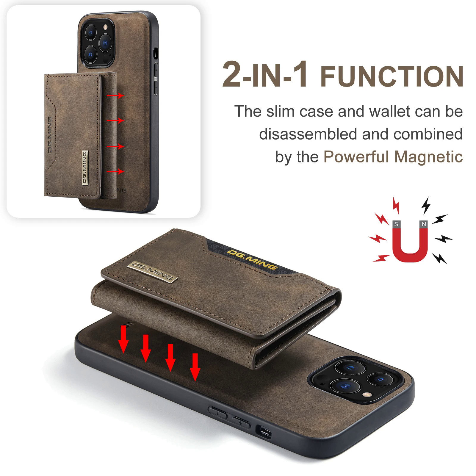 2 in 1 Detachable Back Cover For iPhone 15 14 13 12 11 Pro Max Mini X XS 7 8 Plus Wallet Case with Card Holder Leather Pocket PCardiaCP. 