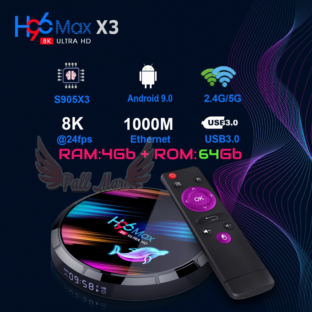 2020 Latest Android 9.0 H96 MAX X3 Amlogic S905X3 chipset 8K Dual Band Wifi Smart Android Tv Box 4GB+64 GB. 