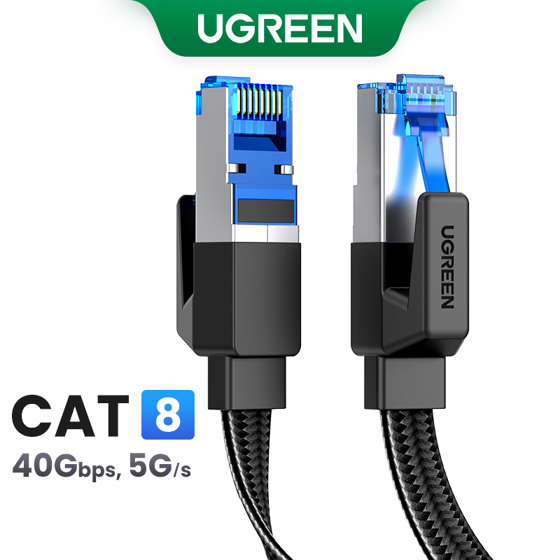 UGREEN Cat 8 Ethernet Cable , Flat High Speed 40Gbps 2000Mhz Internet Cable 26AWG Network Cord RJ45 Shielded Indoor LAN Cables for Gaming PC PS5 Xbox Modem Router