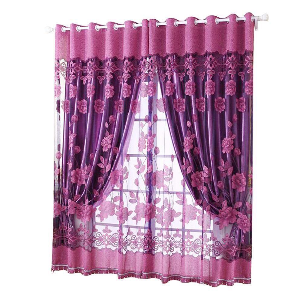 2pcs Floral Printed Sheer Voile Tulle Drapes Living Bedroom