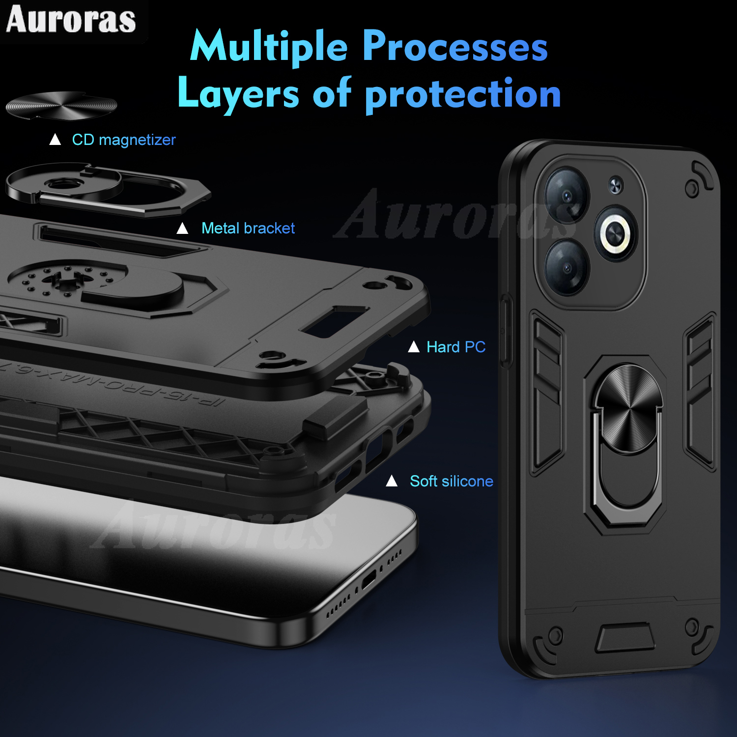 For Tecno Spark 20 20C Phone case Silicone Armor Metal Ring Stand Case Armor Back Protective Shockproof Hard Dual Layer for Tecno Spark 20C 20 Cover Casing HP. 