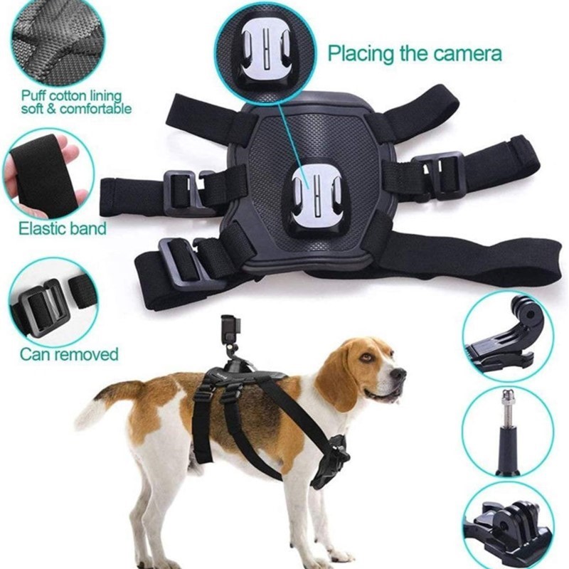 Ayarlanabilir köpek koşum dağı için Gopro Hero 13 12 11 10 DJI Insta360 aksesuarları küçük orta büyük köpekler göğüs ve arka koşum. 
