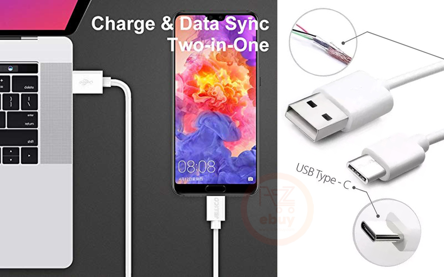 1.5M Type-C USB Super Fast Charging DATA Cable (Compatible with  All type of Android Phones, Power Bank, TWS Bluetooth & Speakers). 