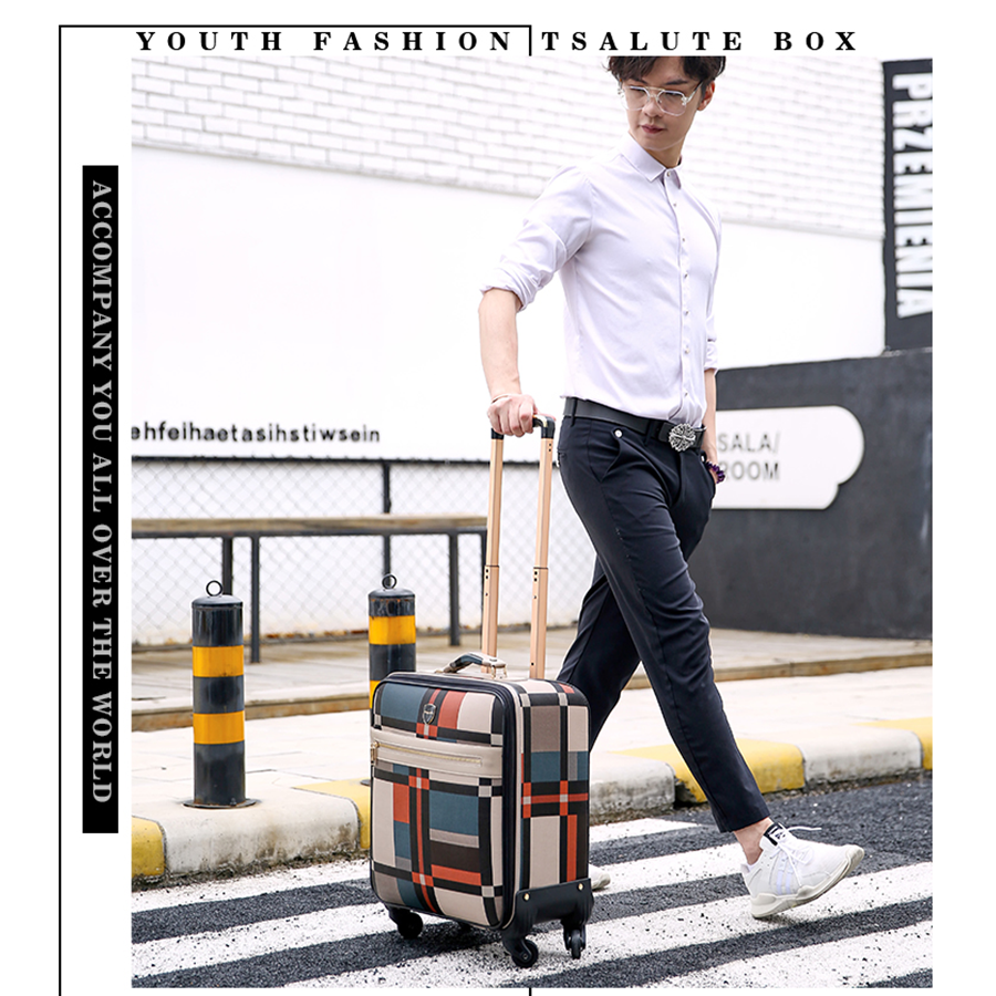 BOJUEGZI 18Inch Leather Pilot Trolley Suitcase Wt Lock-001