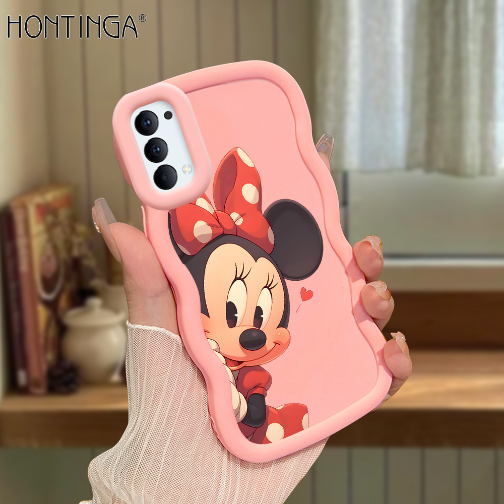 Hontinga for OPPO Reno4 Back Cover Cartoon Mickey Pattern Luxury Phone Cover Soft Silicone Macaron Wave Mobile Case