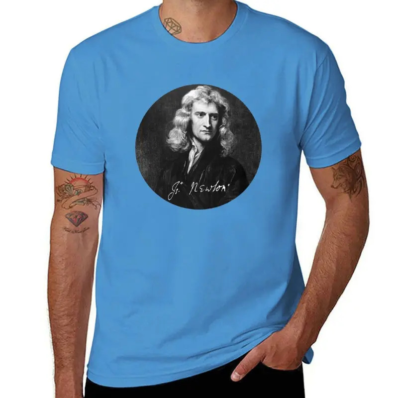 Isaac Newton portrait with signature T-shirt sweat shirts graphic tees kawaii clothes plus size tops mens funny t shirts. 