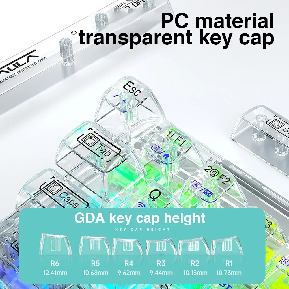 AULA F68 Bluetooth Mechanical Keyboard - 68 Keys with Hotswap and Transparent Keycaps. 