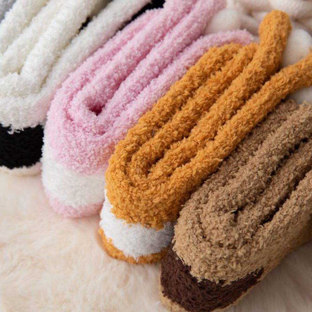 KYRANE Cartoon Kawaii Plush Ball Coral Fleece Panda Cat For Girls Winter Hosiery Korean Ankle Socks Women Sleep Socks Floor Socks. 