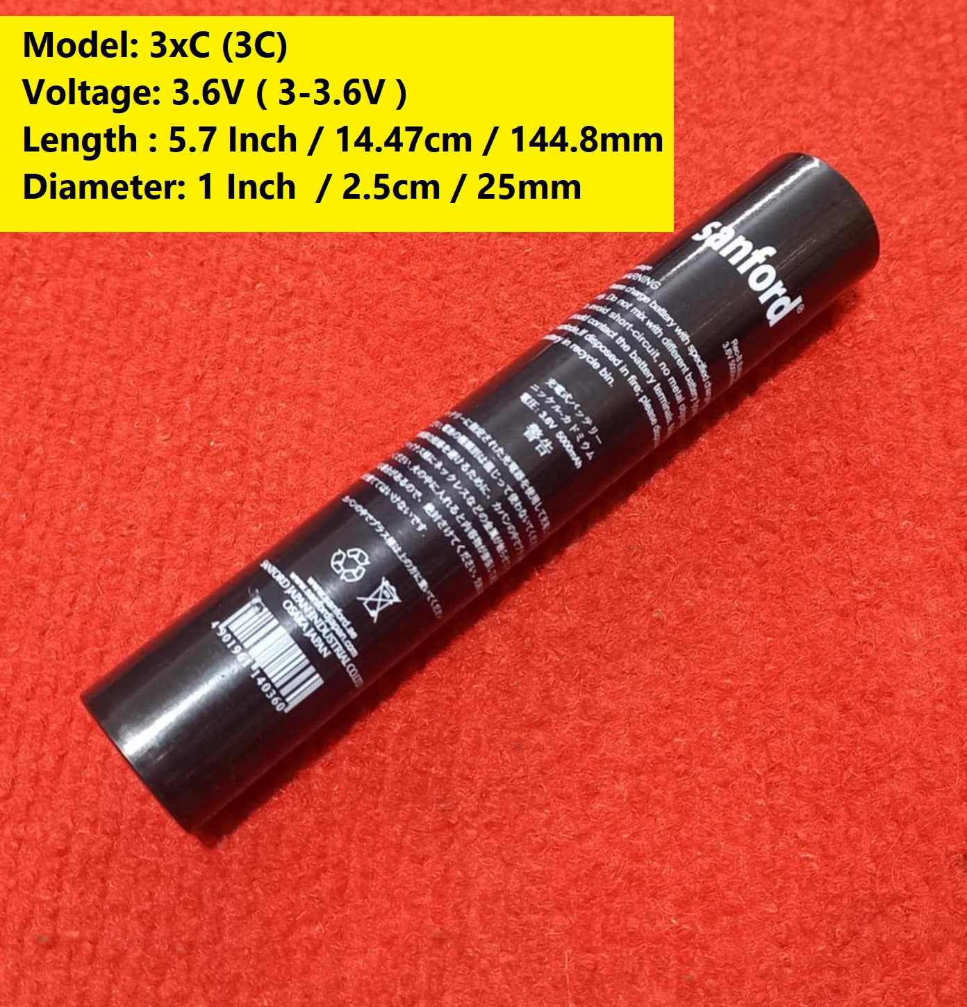 5000mAh Torch Light Battery 3xC Size 3C Battery 5.7 Inch Long Sanford 3.6V 5000mAh Battery 3.6V Rechargeable Battery 3.6V Battery 5000mAh Rechargeable Battery 3.6V Torch Light Rechargeable Battery. 