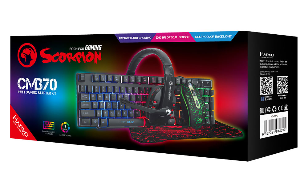 MARVO Scorpion CM370 4-In-1 Gaming Keyboard Mouse Set. 