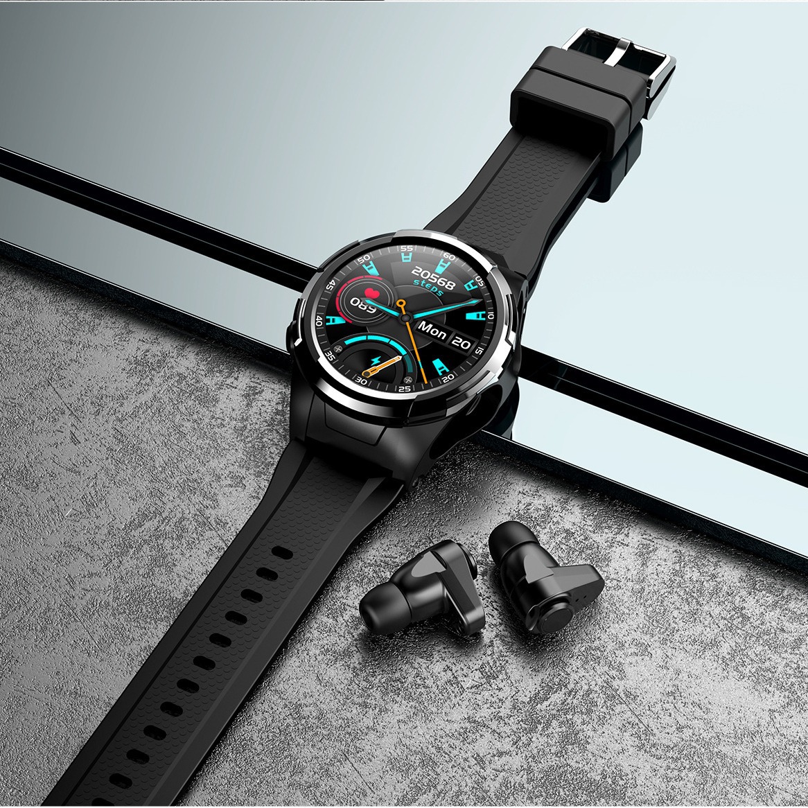 Cross-border F6 smart watch, Tws headset, 2-in-1, heart rate, blood oxygen, health monitoring, bluetooth sports watch. 