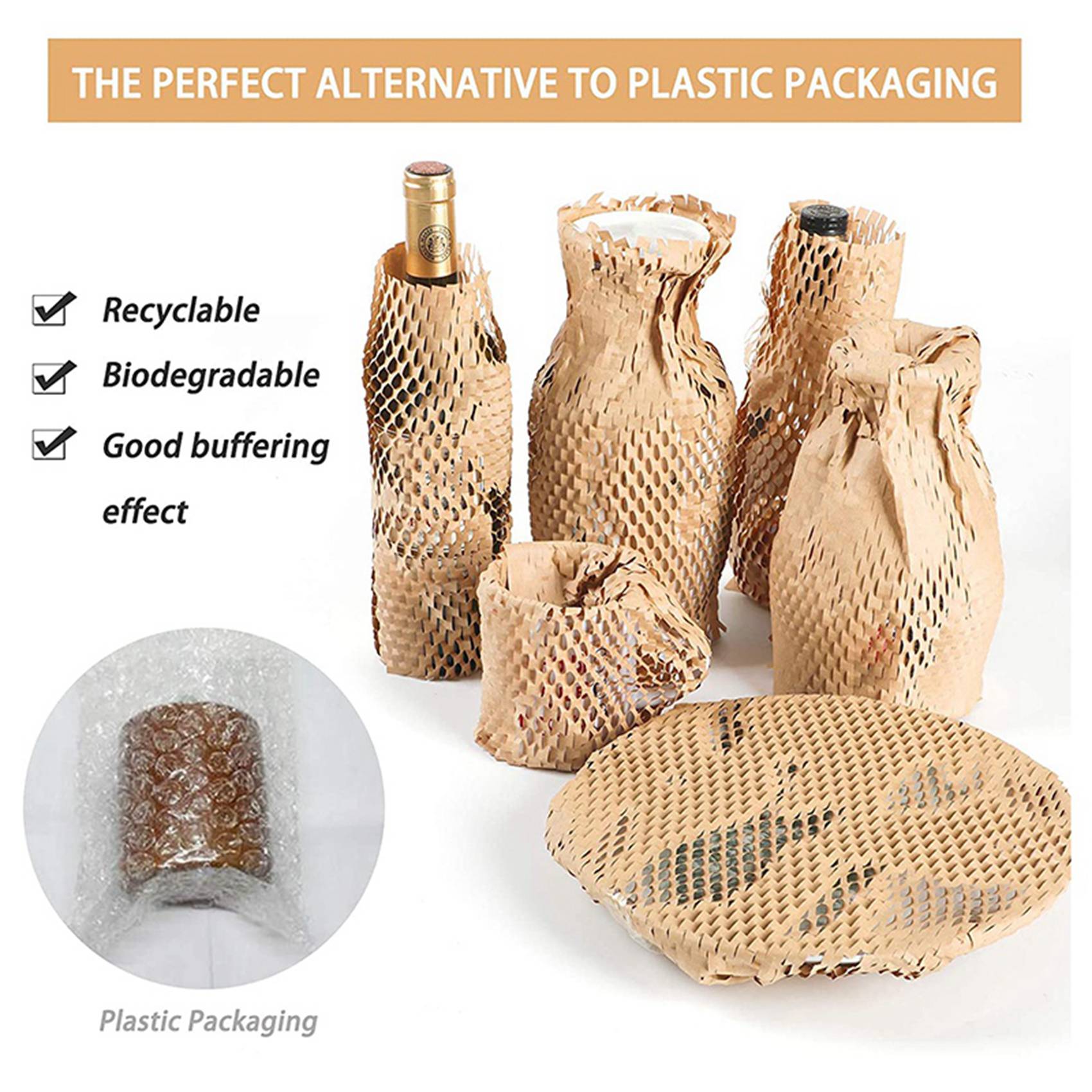 2X Honeycomb Packag Paper Cushioning Kraft Paper Wrap Roll 11.8 Inch x 65 Feet Eco-Friendly Honeycomb Protective Wrap. 