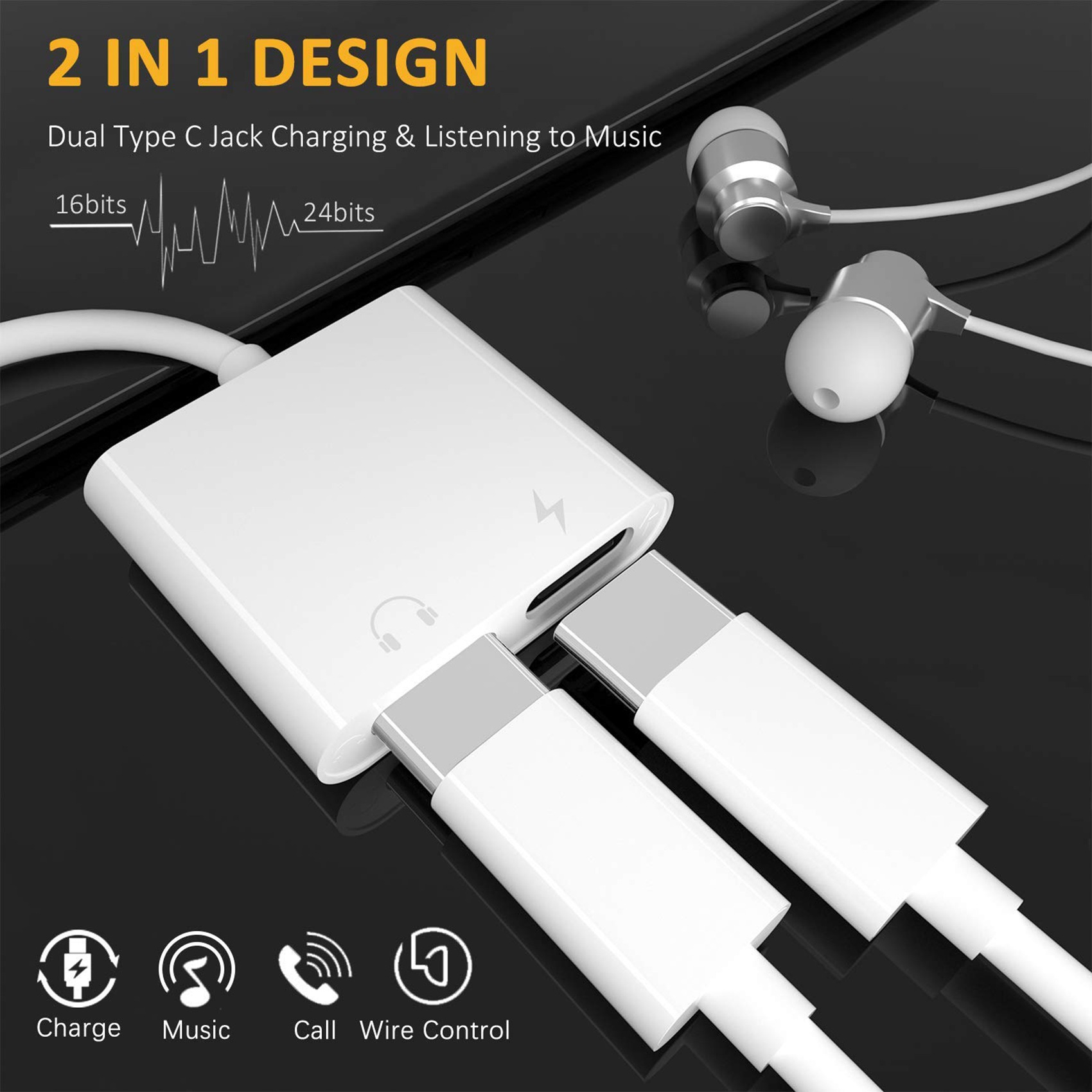 2X 2 in 1 Dual Type C Headphone Adapter USBC Splitter Jack AUX Audio Charging Converter for. 