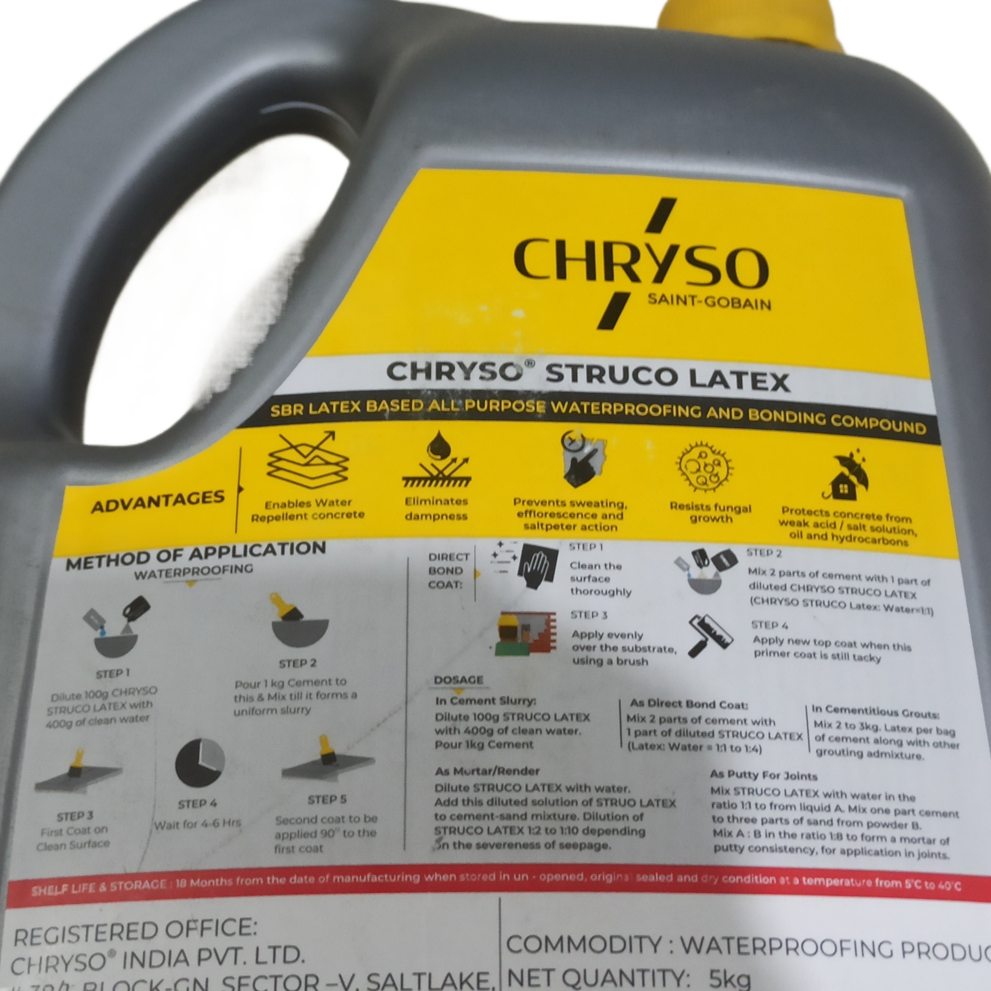 Construction chemical point seller center CHRYSO "STRUCO LATEX" SBR Latex Based All Purpose Waterproofing And Bonding Compound. 