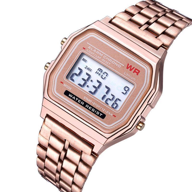 New Aw Metal trap Wr Fahion Tide Gold And ilver Cold Light Fw Electronic Meter Watch. 