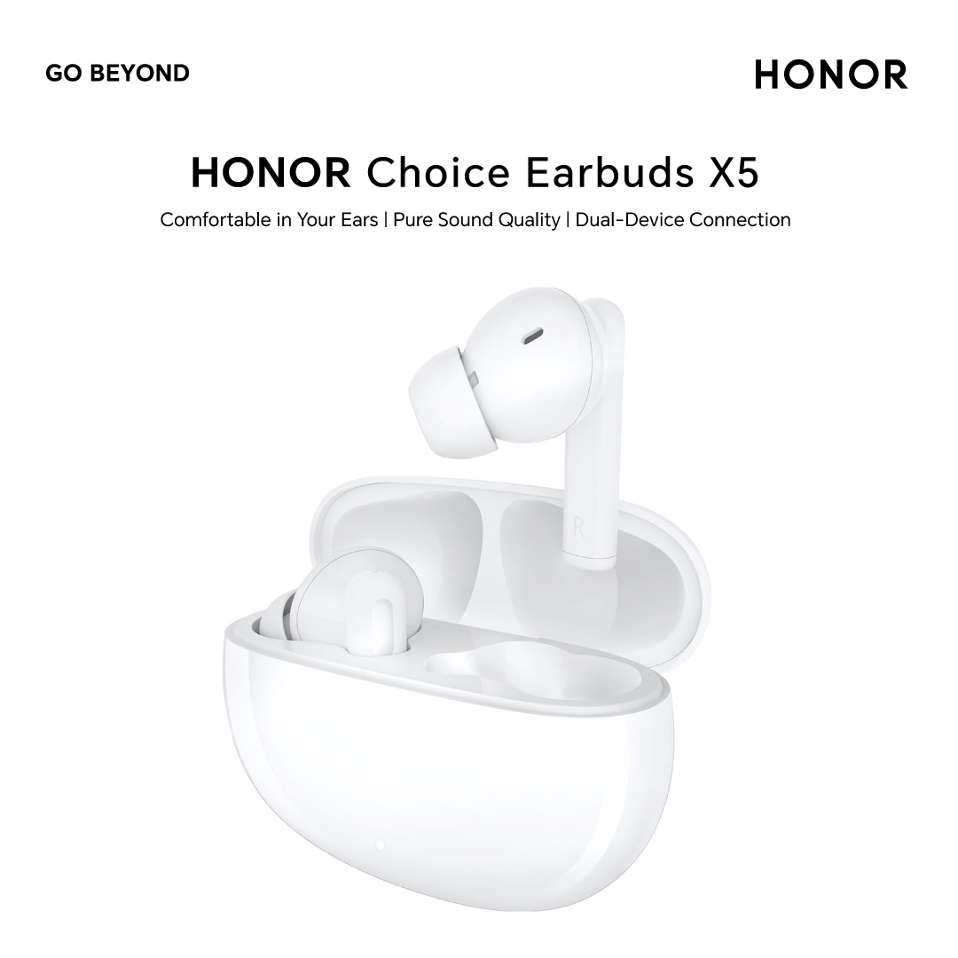 HONOR CHOICE Earbuds X5 Active Noise Cancellation 35 hours Long Battery Life Low Game Latency IP54 Dust and Water Resistance Color White -6 months Warranty. 