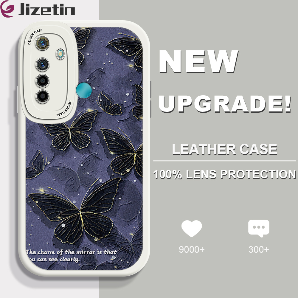 Jizetin for Realme 5 5i 5S / Realme 6i Back Cover Bright Butterfly Lambskin Texture PU Leather Back For Girls Boys Soft Phone Case