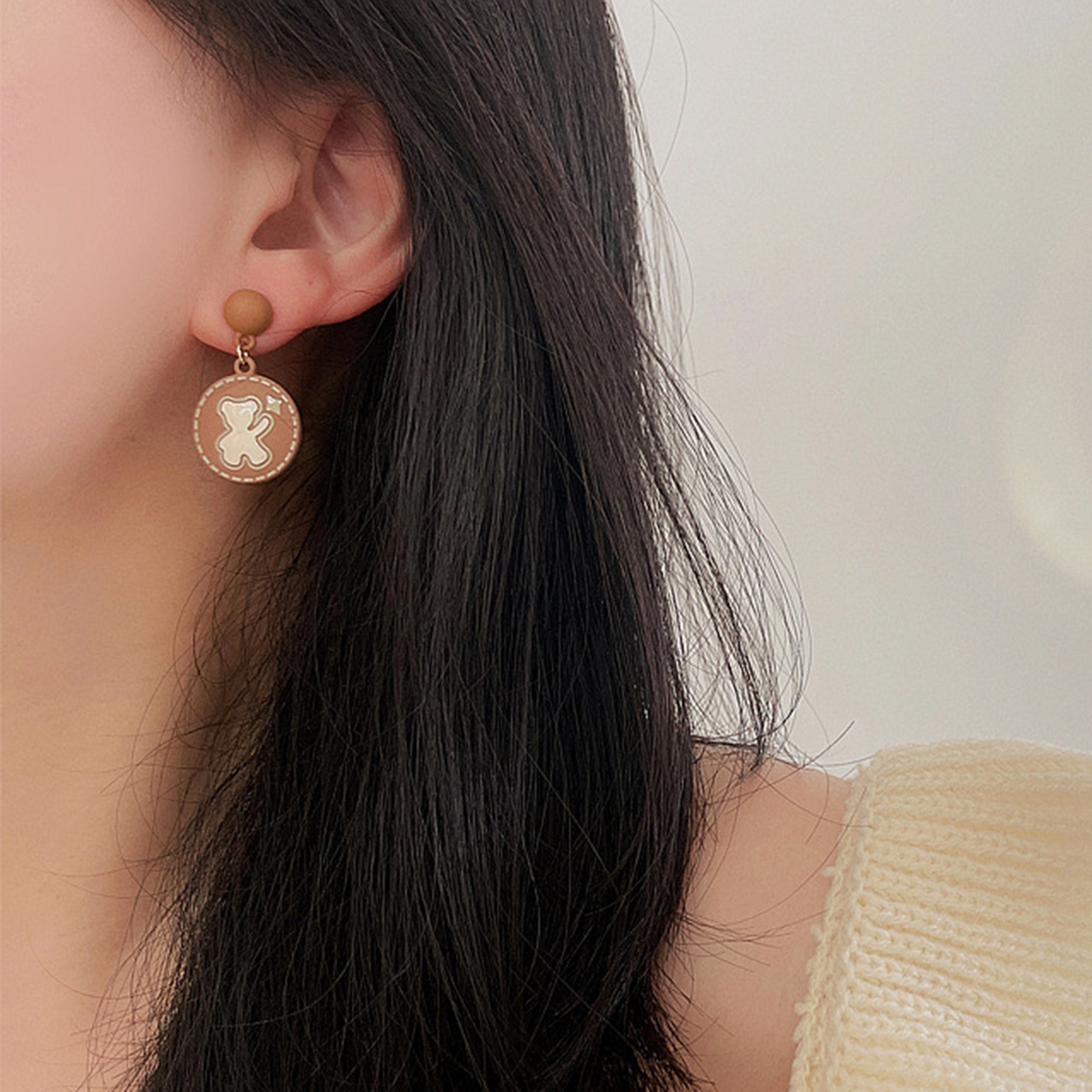 Dangle Earrings Japanese Style Cute Bear Rose Pattern Stud Earrings. 
