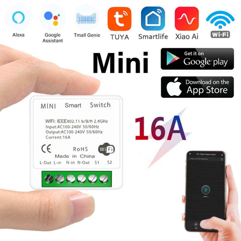 【Ready stock】16A MINI Wifi Smart Switch Supporte 2-way control Timer Wireless Switches Smart Home Automation Compatible with Tuya Alexa Google Home