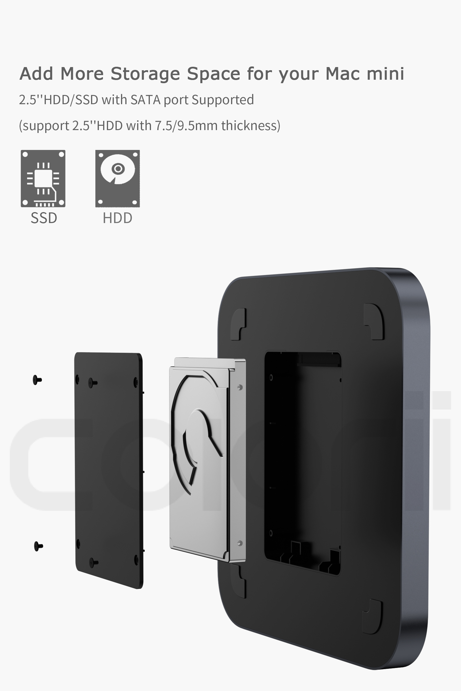 Colorii USB C Hub for Mac mini M1/M2 with HDD Enclosure 2.5 SATA NVME M.2 SSD HDD Case to USB C Gen 2 SD/TF docking station. 