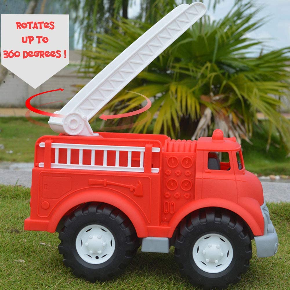 Kids Fire Truck Toy Big Size For Toddlers Boys And Girls Fireman Engine Vehicle With Rescue Ladders For Indoor And Outdoor Imaginative Play- Red. 