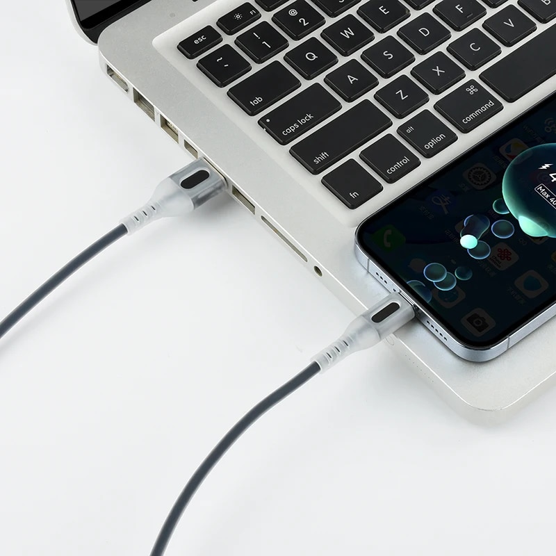 LightingQueen TYPE-C/Lightning liquid silicone mobile phone charging cable 5A super fast charging for Apple Huawei data cable. 