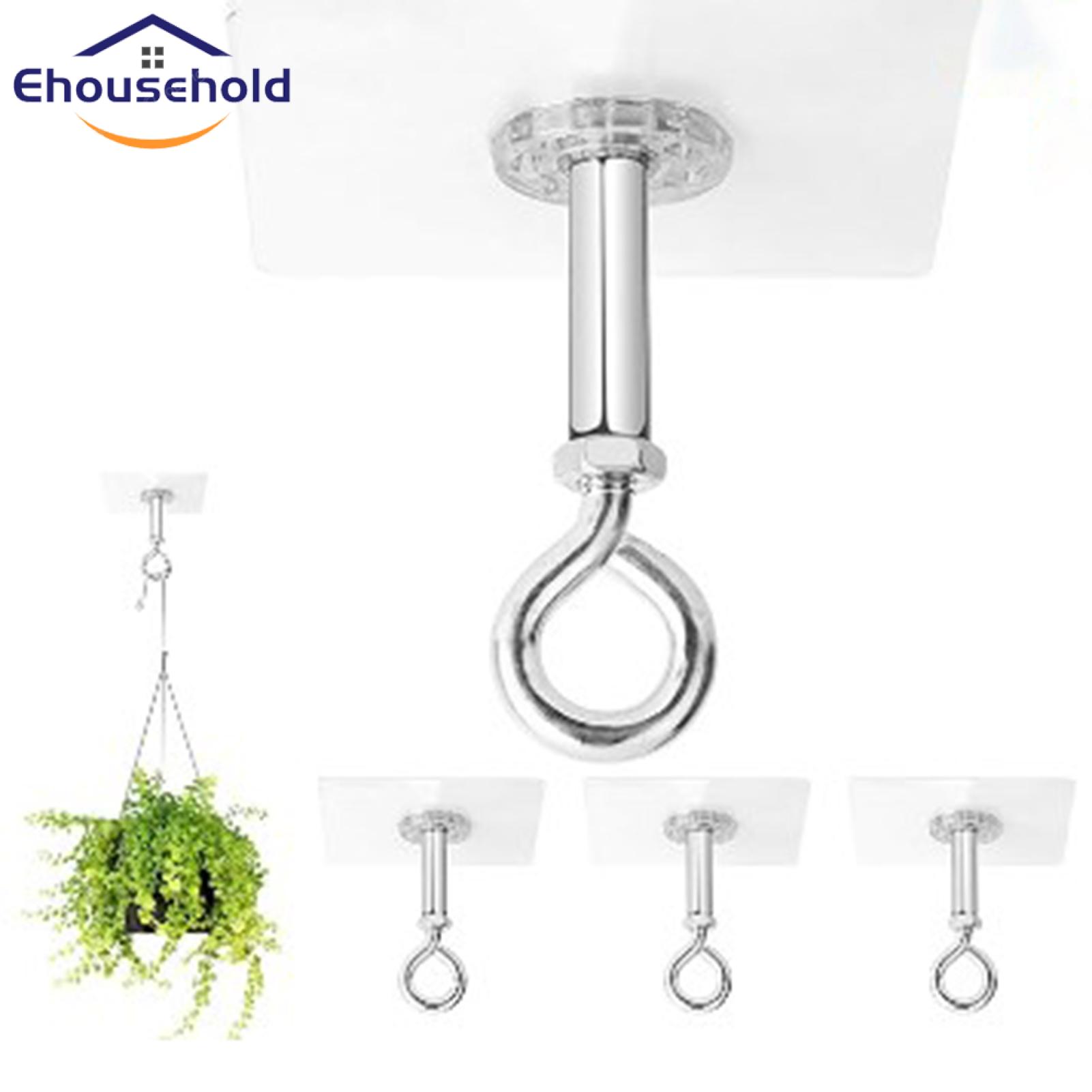 Metal Ceiling Hook 4pcs Strong Adhesive Ceiling Hooks Easy Install Rustproof No Drilling Needed Heavy Duty Hangers for Homes Traceless Hook. 