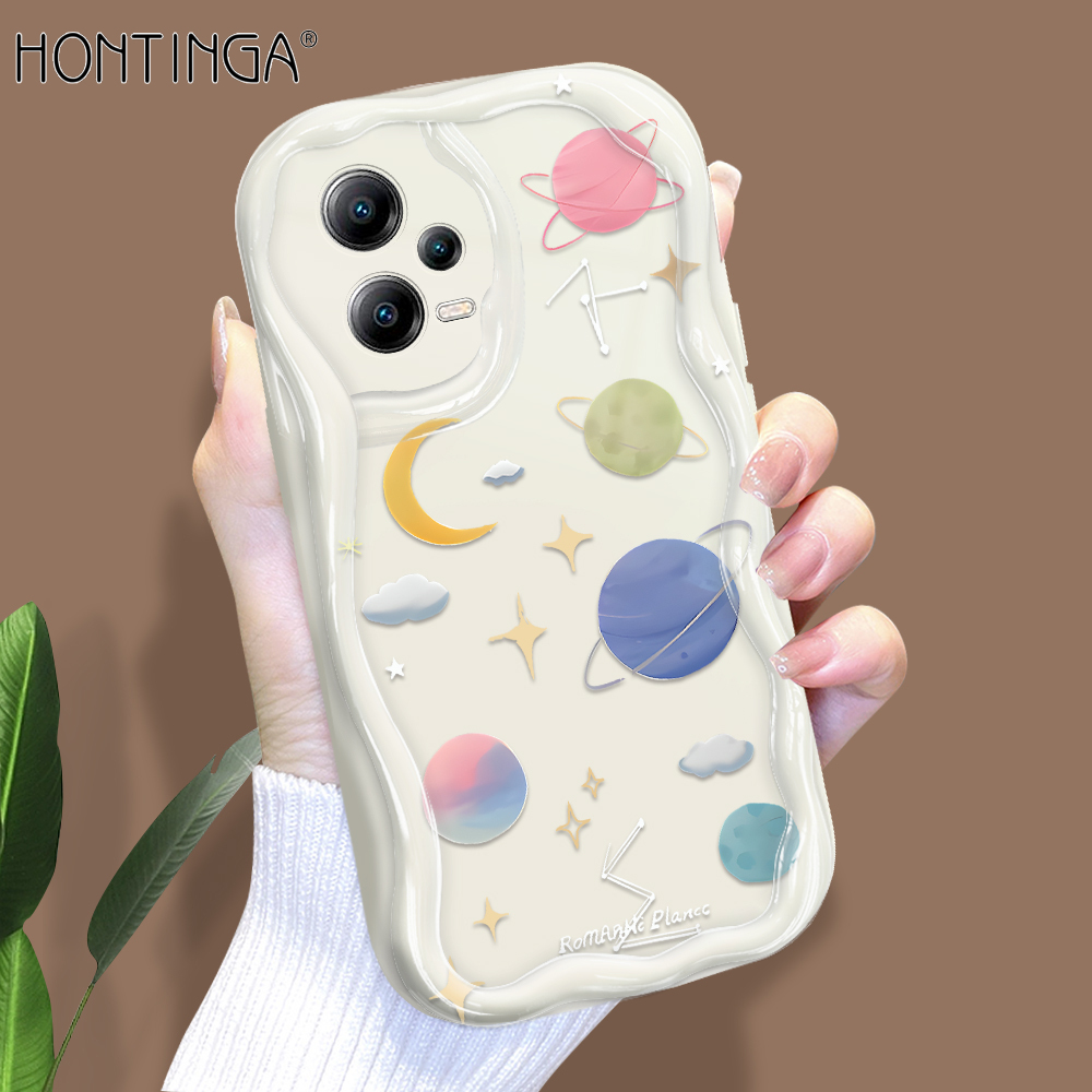 Hontinga for Xiaomi Poco X5 5G Redmi Note 12 5G Back Cover Sky Moon Phone Case Cream Texture Wavy Edge Soft Mobile Cover