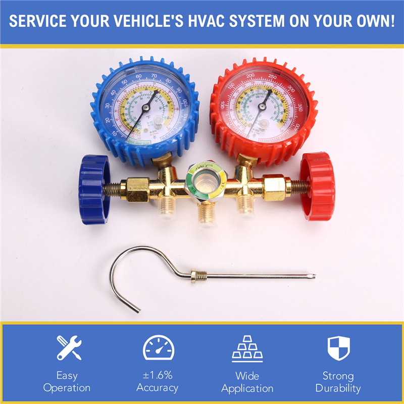 AC Gauges R134a R12 R22 R502 3 Way Automotive AC Gauge Antishock Gauges Hoses Couplers Adapter Puncturing Tap Freon Kit. 