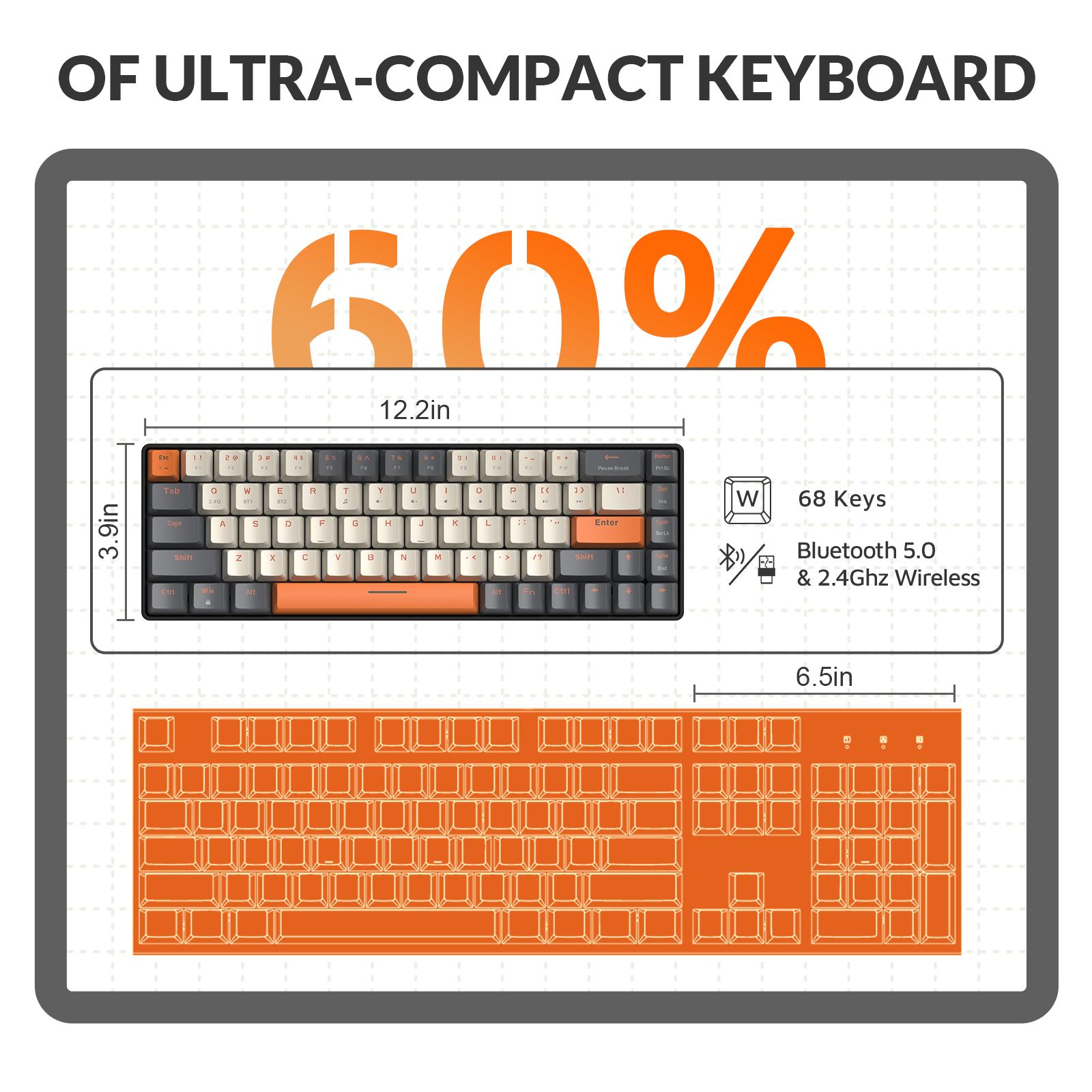 Attack Shark x ZIYOULANG K68 Wireless Mechanical Keyboard, 68 Keys Layout, BT 5.0/2.4G, 2-in-1 USB-C Receiver, Hot Swappable. 