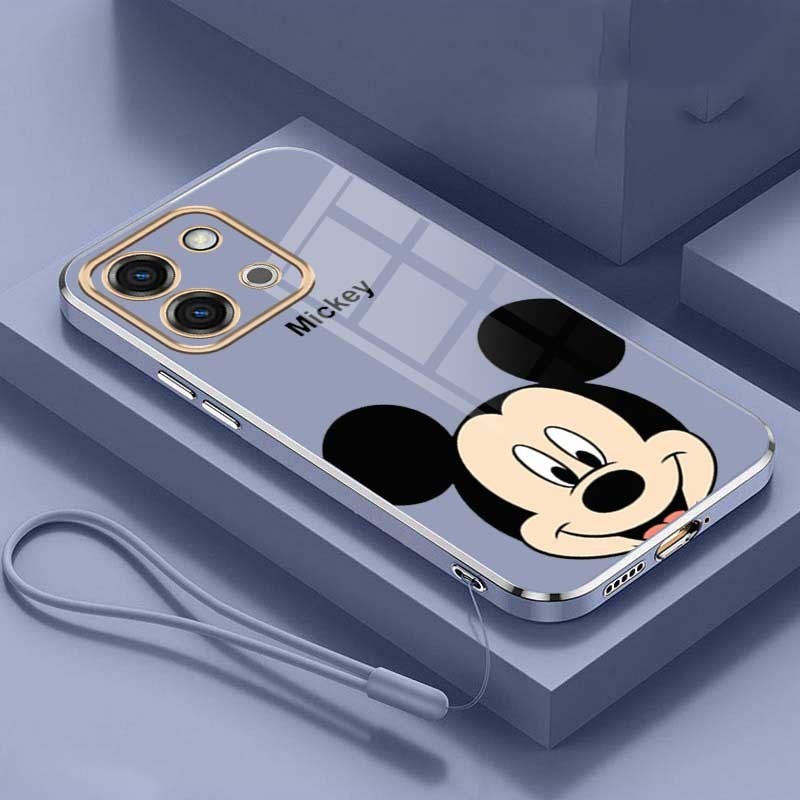 Vivo Y28 Y18 Y18s VivoY28 Luxury Cute Mickey Mouse Casing Square Edges Plating Back TPU Soft Case Cover. 