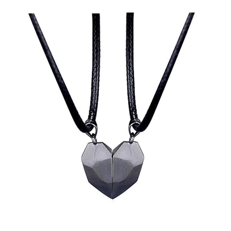 (New)2pc magnetic couple necklace lover heart pendant ditance faceted charm