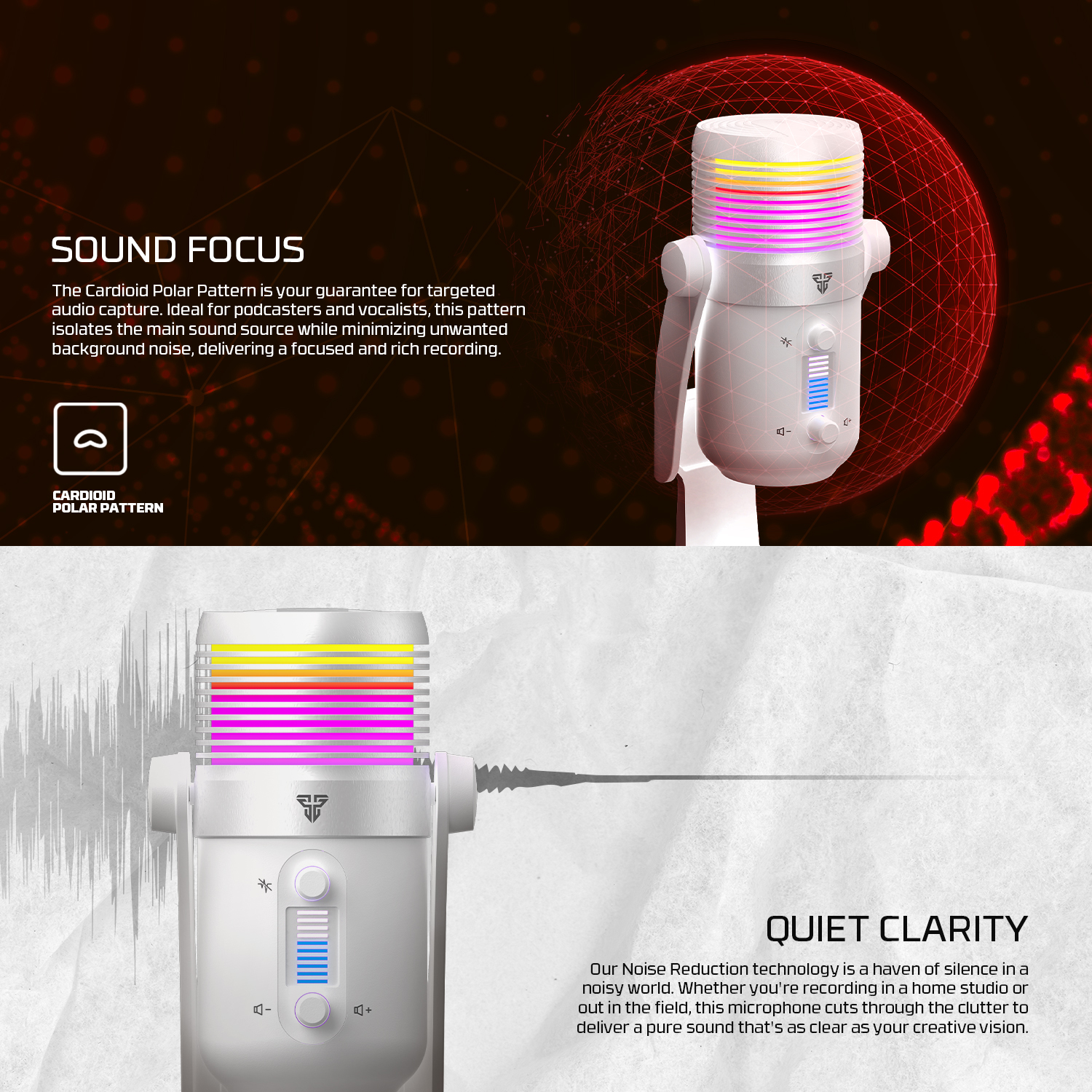FANTECH MCX03 Leviosa Max Condenser Microphone For Desktop Computer Microphone With RGB Noise Cancellation Microphone. 