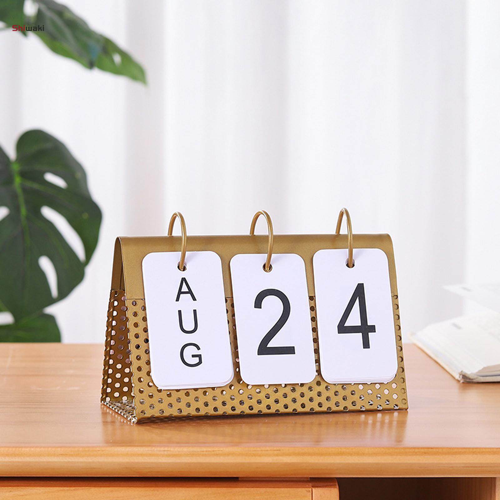 Creative Desktop Calendar Standing Iron Frame Tabletop Office Home Page Turning Decorative Simple. 