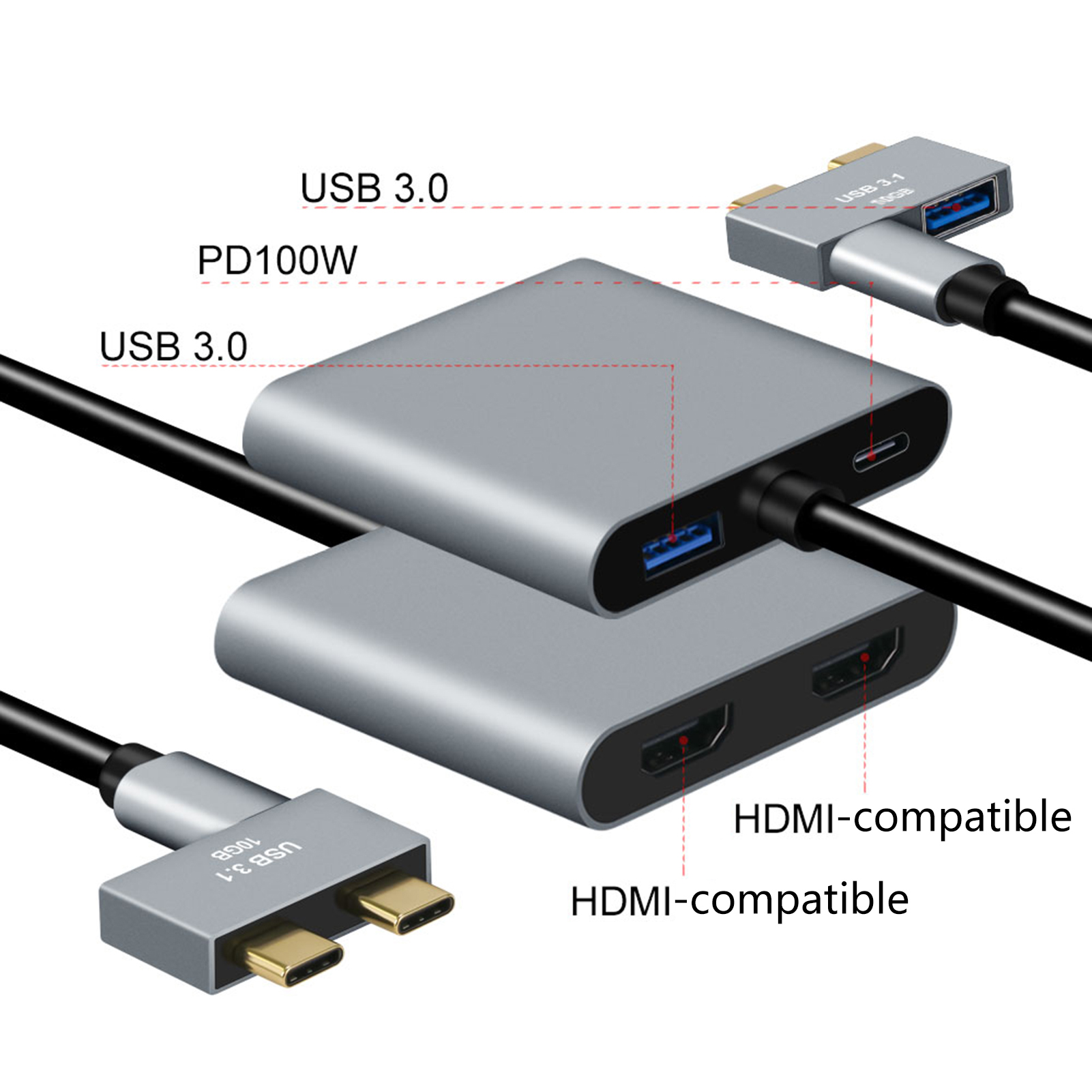 Hub Docking Station Porle 5 in 1 Dual Type-C to Dual HDMI-Compatible Hub Docking Station. 