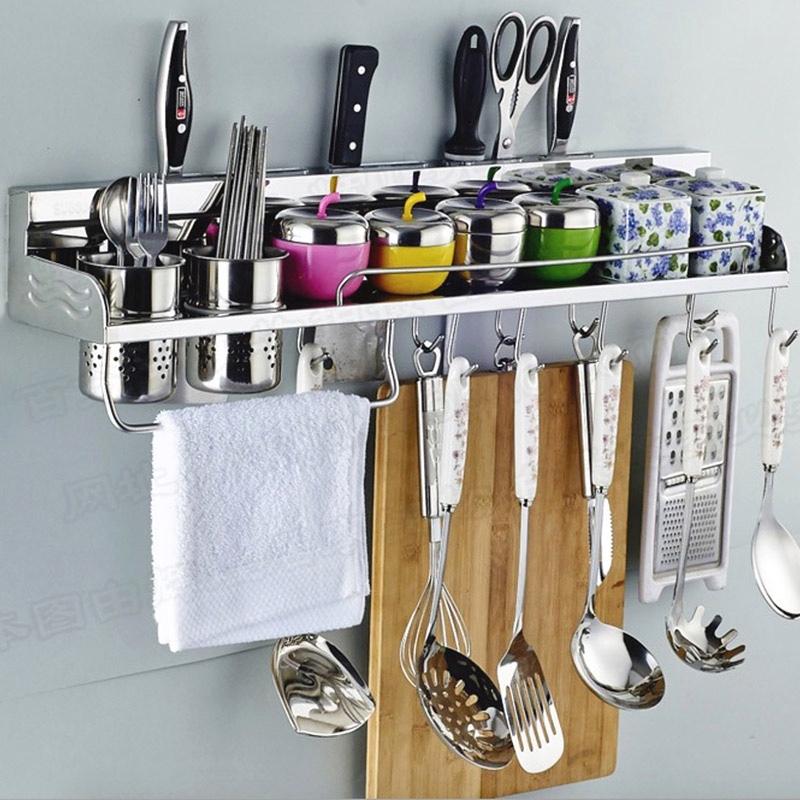 Aluminium Multifunctional Wall Hanging Storage Stand kitchen utensils wall mounted kitchen organizer rack included Spice Rack and Ladle Tools Spoon Kitchen Clothes Hangers Towel Rack and other gadgets. 