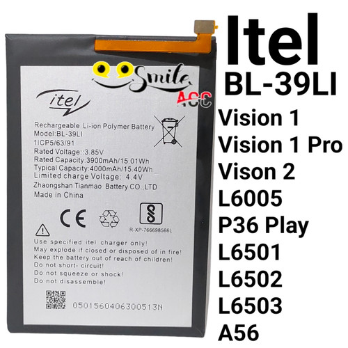 Battery For itel Vision Pro Vision P36 A56 BL-39LI L6005 L6501