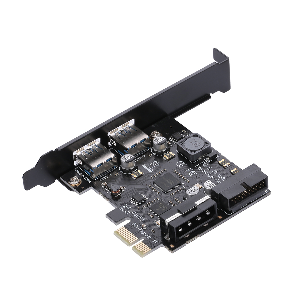 STW PCI-E to USB 3.0 2-Port PCI Express Card Mini PCI-E USB 3.0 Hub Controller Adapter with Internal USB 3.0 19-Pin Connector and 5V 4 Pin Male Power Dual Port Connector. 