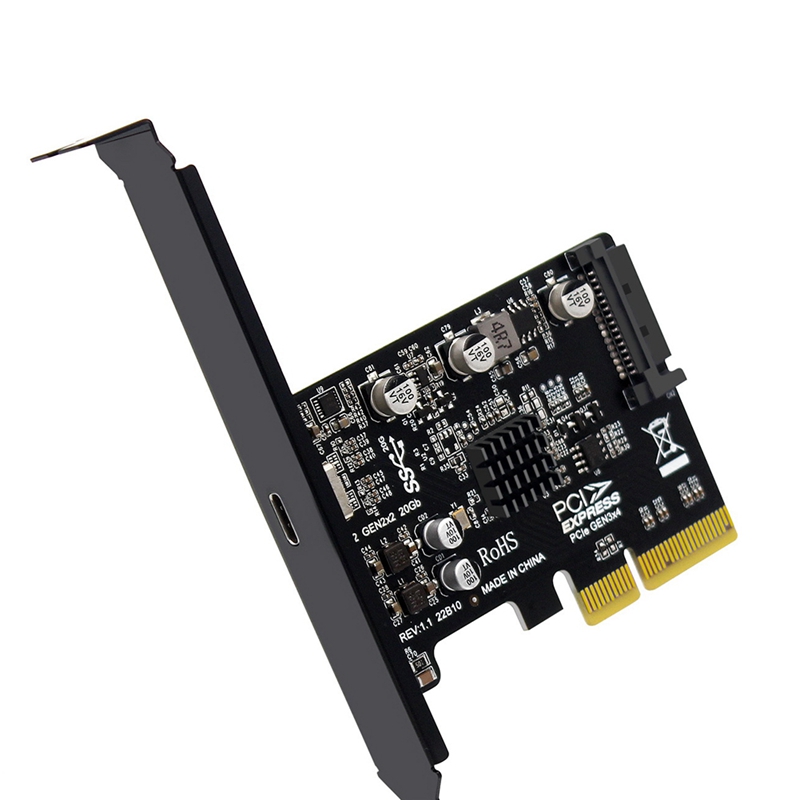 USB PCIE Card Type C PCI-Express 4X to USB 3.2 Gen 2X2 (20Gbps) ASM3242 Chipset for Windows 8/10/Linux. 