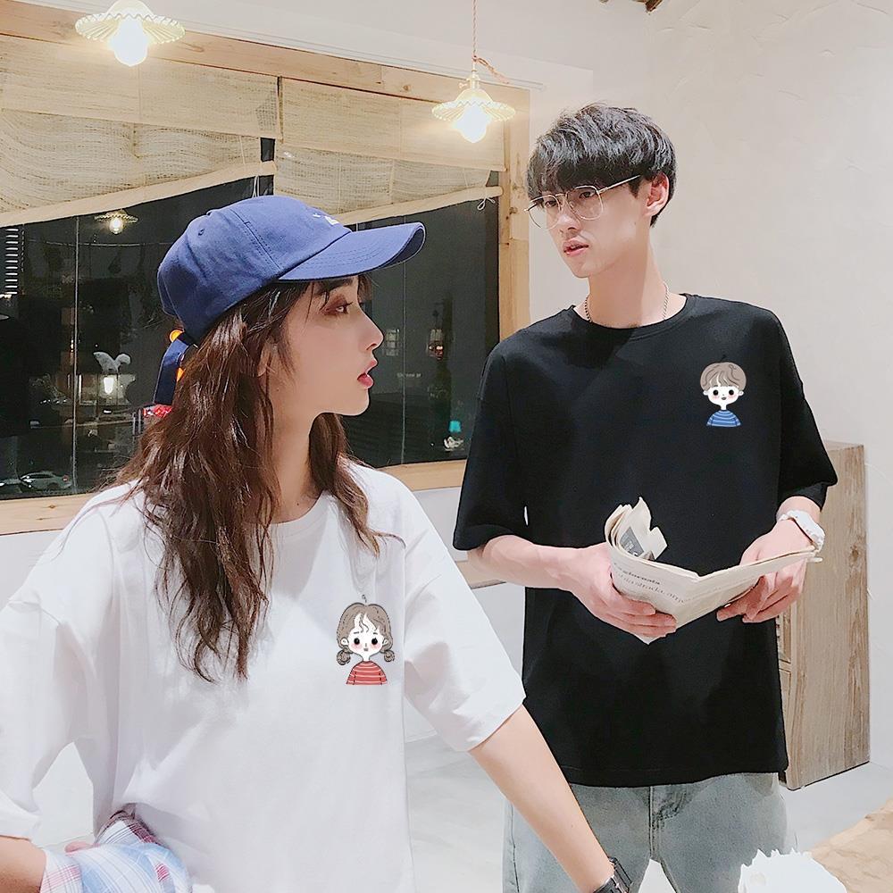 Couple Wear Summer Short Sleeve White T T-shirt bf Korean Style Loose 2024 New Men's and Women's Couple's Top. 