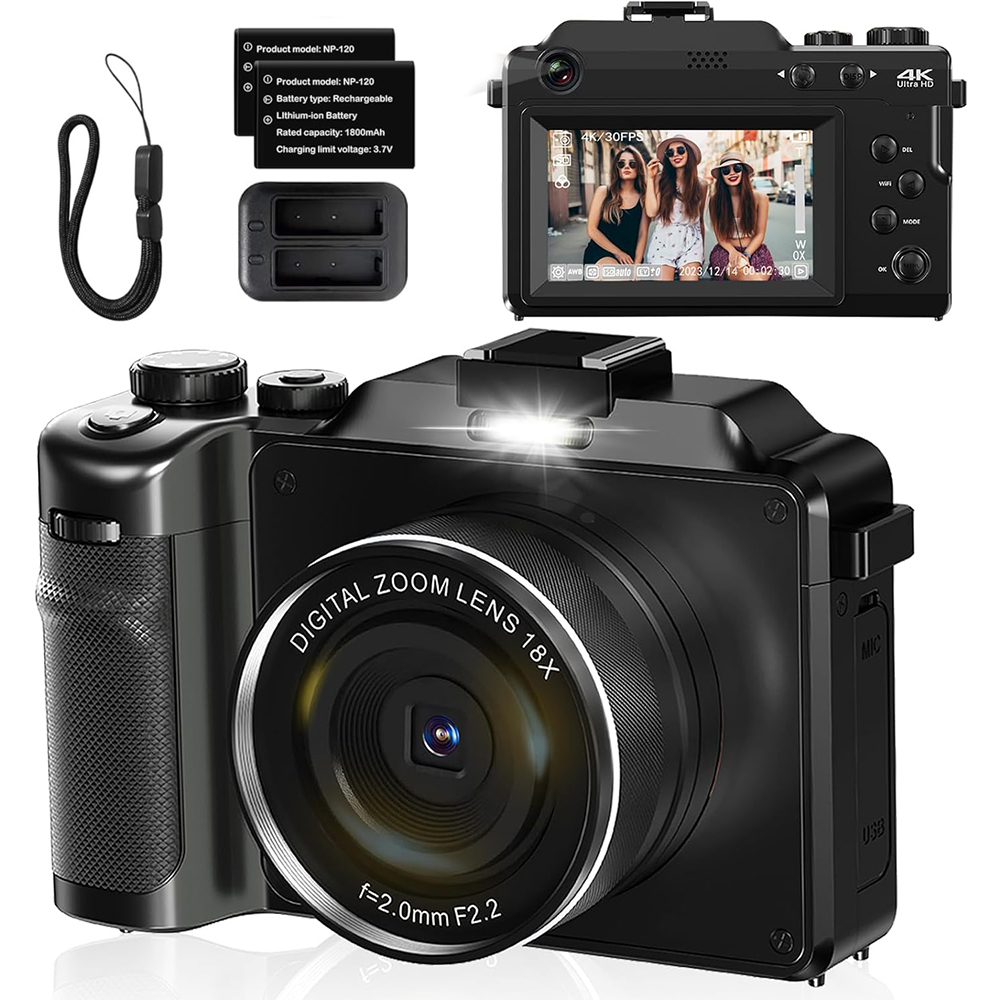 56MP Dual Lens Digital Photography Camera 4K WIFI Web Camcorder Vintage Vlog Video Recorder YouTube 18X Zoom Cameras DIY Frame