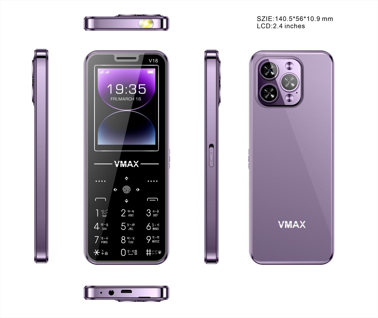 vmax   V18  plus Super look Feature Mobile Phone  2.8 iches display with one years warranty
