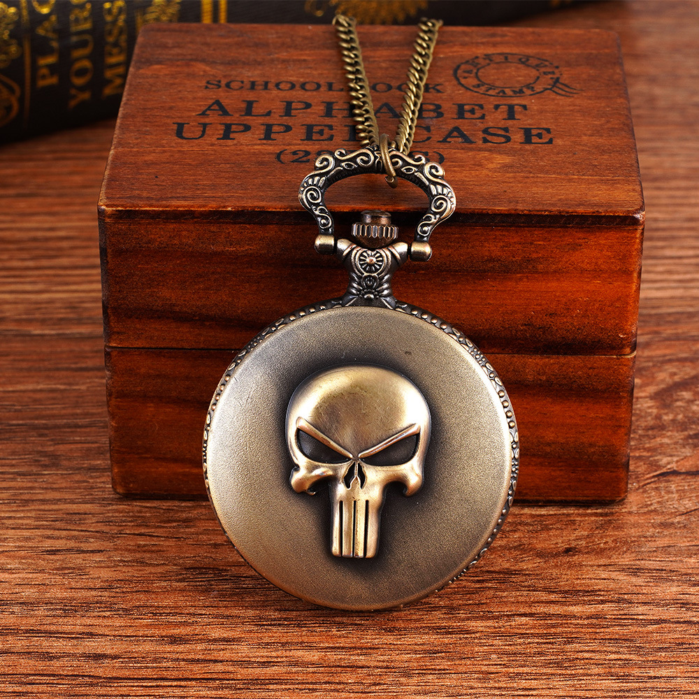 Ghost head quartz watch clamshell fine chain chain hanging watch pocket watch large bronze pocket watch