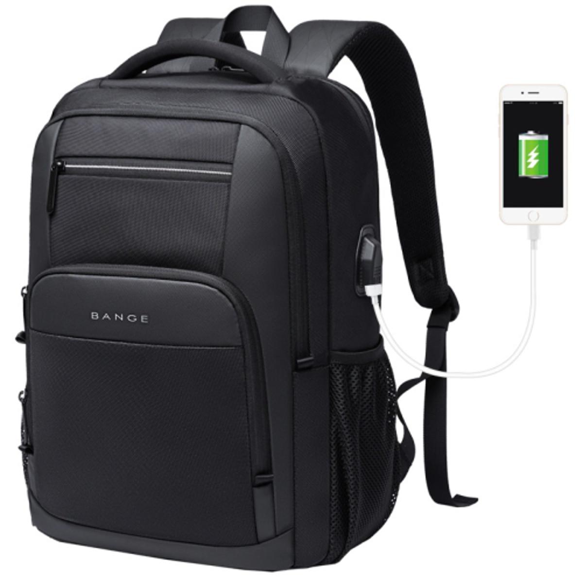 BANGE BG-1921 College Student Schoolbag Waterproof Business Computer Backpack with External USB Charging Port(Black). 