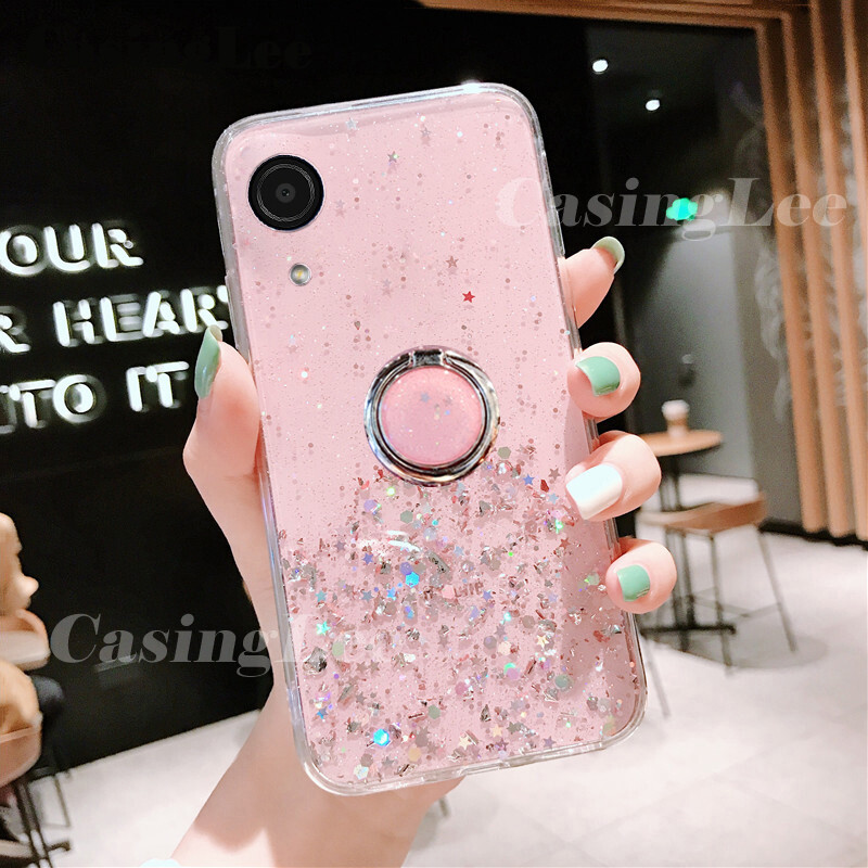Casinglee for Samsung Galaxy A03 Core case Shiny Ring Glitter Soft Transparent Holder Stand Back cover with String for Samsung A03 Core Phone cases cover Stars Moon Girls For girls and Boys. 