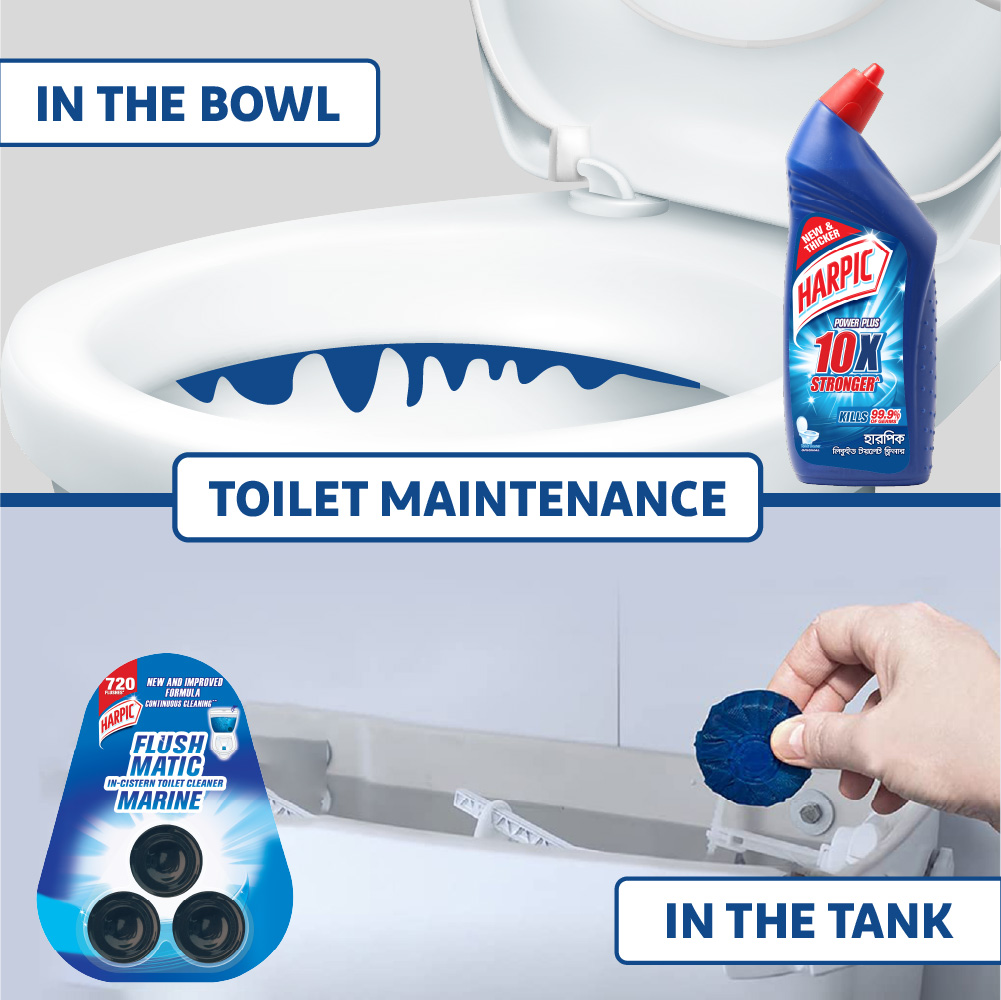 Harpic Flushmatic Marine In Cistern Toilet Cleaner Blocks (50g X 3pcs) Automatic Cleaning with Every Flush. 